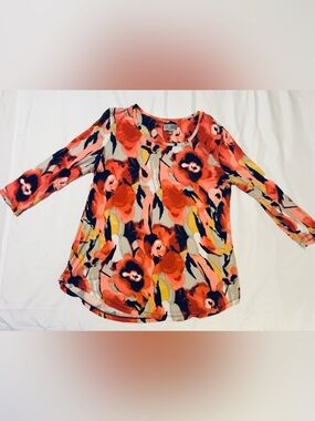 JM Collection Womens 3/4 Sleeve Abstract Multicolored Tshirt Stretch Size M